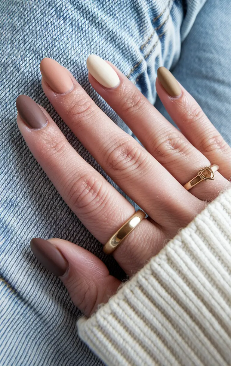 Round Fall Nails 2025 Designs – Cashmere Neutrals Mix (Matte)