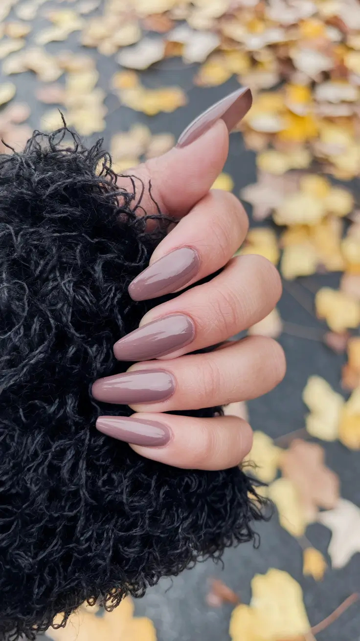 subtle fall nails almond Cocoa Glazed Elegance