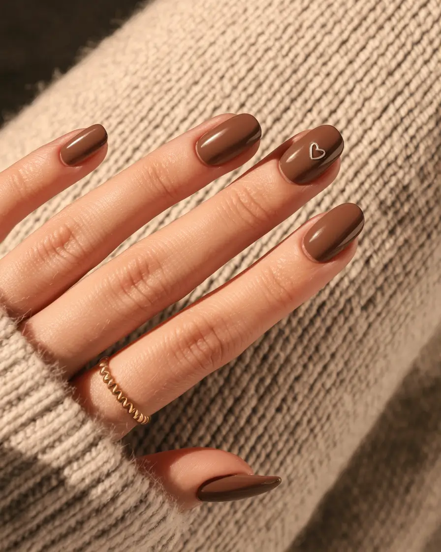 subtle fall nails short almond Short & Sweet in Chestnut Brown