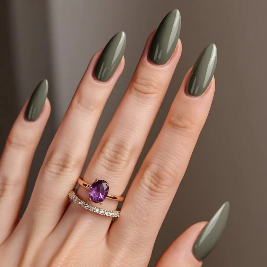 subtle fall nails green matte almond