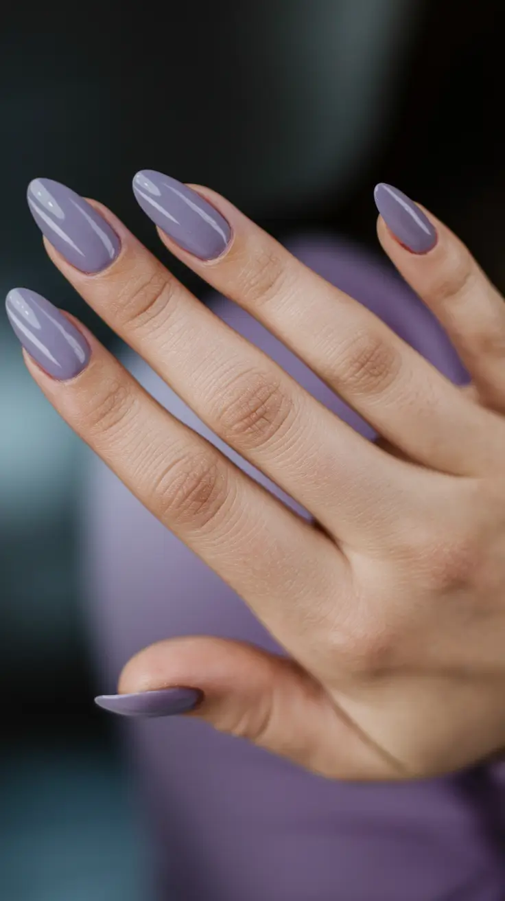 subtle fall nails almond lavender fog