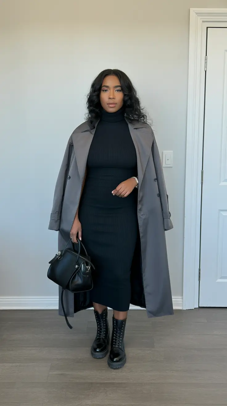 Black Girl Winter Outfits 2025-2026 - City Column With Trench And Combat Lace Ups