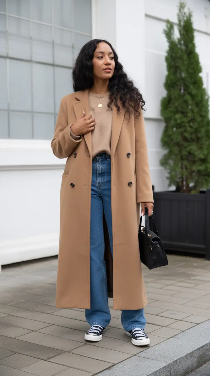 Black Girl Winter Outfits 2025-2026 Camel Coat, Knit, And Weekend Denim