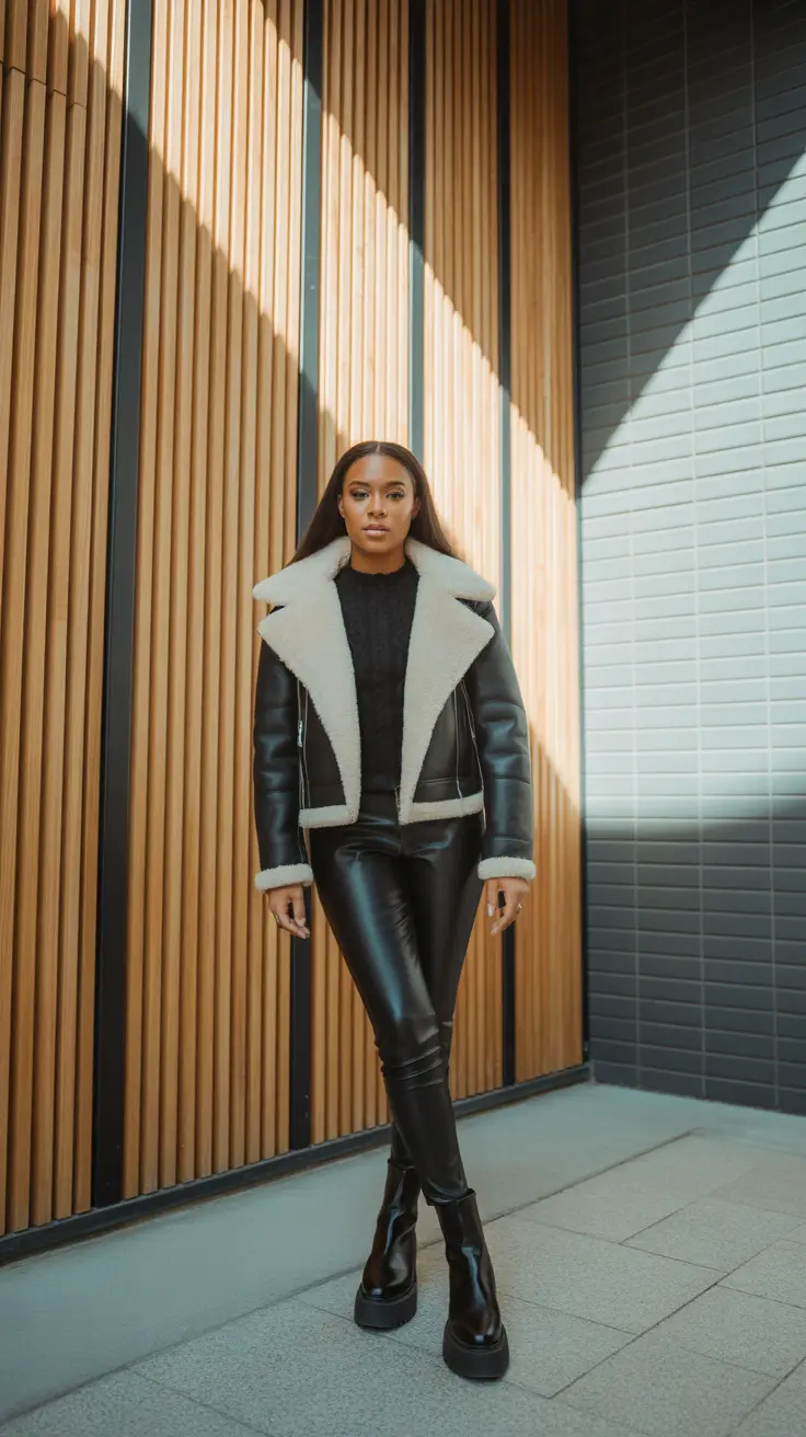 Black Girl Winter Outfits 2025-2026 - Shearling Aviator And Liquid Leggings
