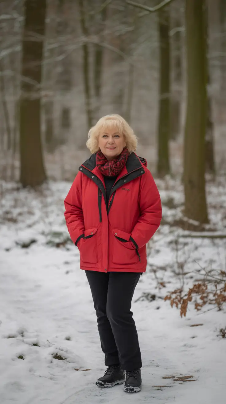Outfits for Women Over 60 Winter 2025 - 2026 - Cherry Parka And Trail-Ready Basics
