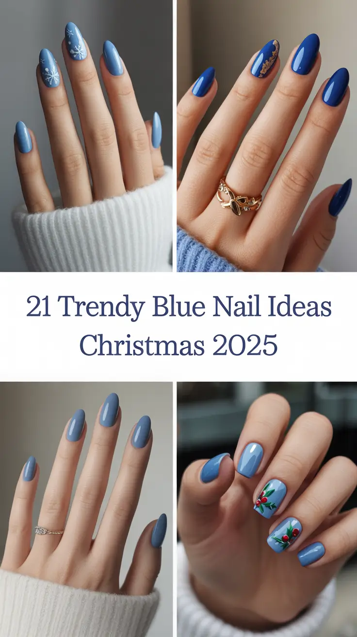 Trendy Blue Christmas Nails 2025: Chic Winter Snowflake Designs