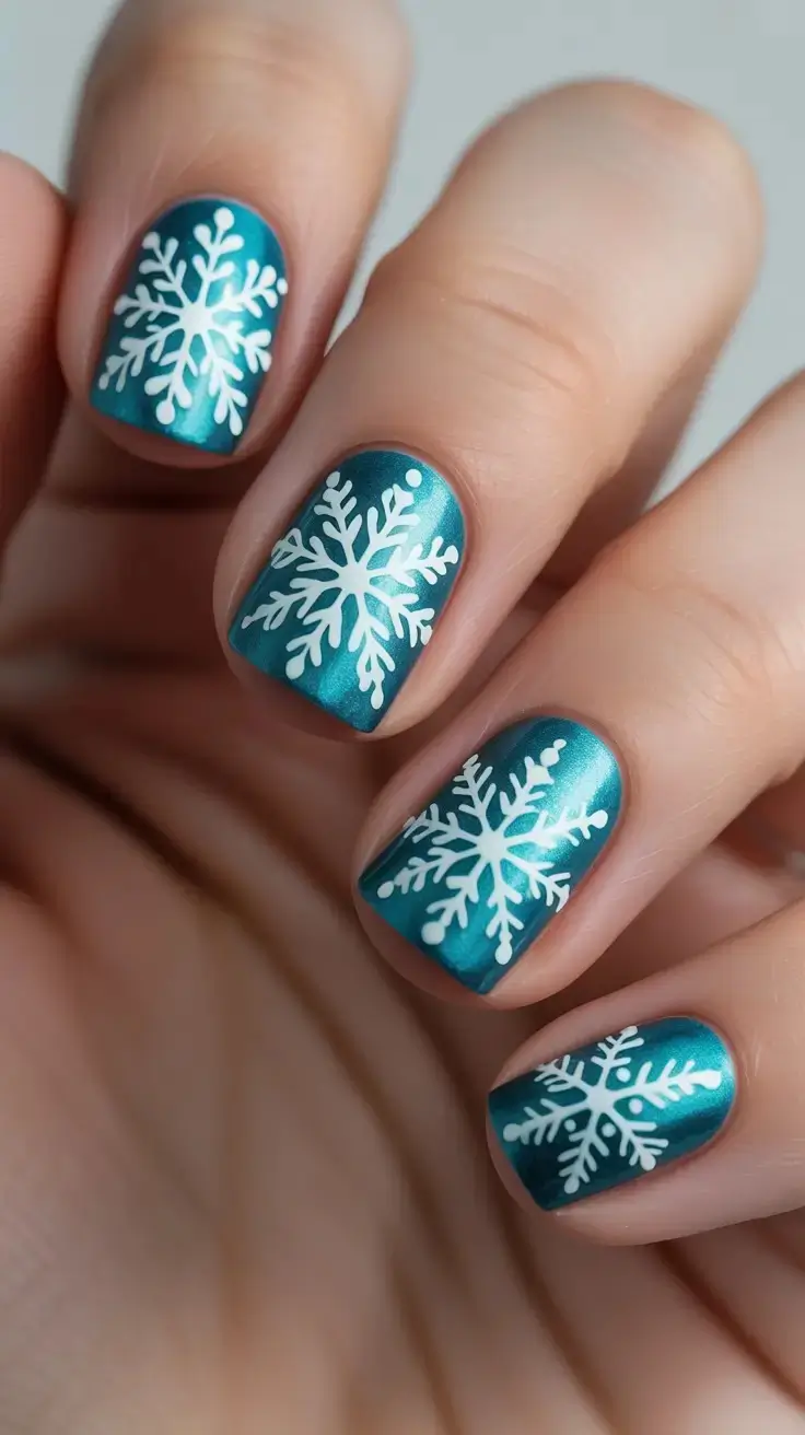 Trendy Blue Christmas Nails 2025: Chic Winter Snowflake Designs