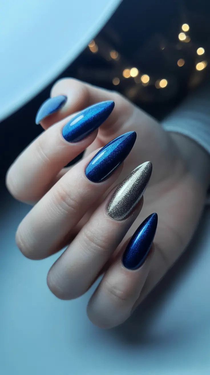 blue christmas nails - Velvet Midnight With a Gilded Whisper
