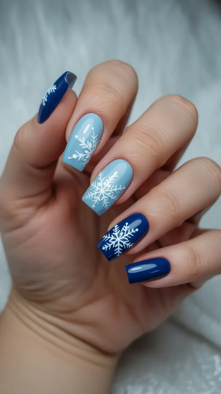 blue christmas nails - Frosted Skies - Baby Blue Meets Royal Night