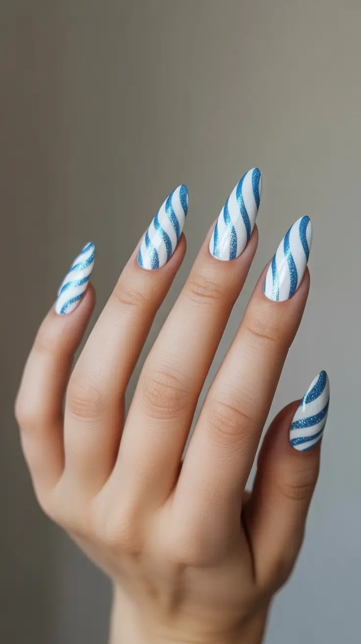 blue christmas nails - Candy Cane Surf - Nautical Stripes in Winter Blue