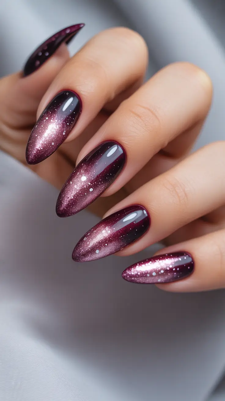 Trendy Winter Burgundy Nails Colors 2025–2026 - Cat-Eye Burgundy Aurora
