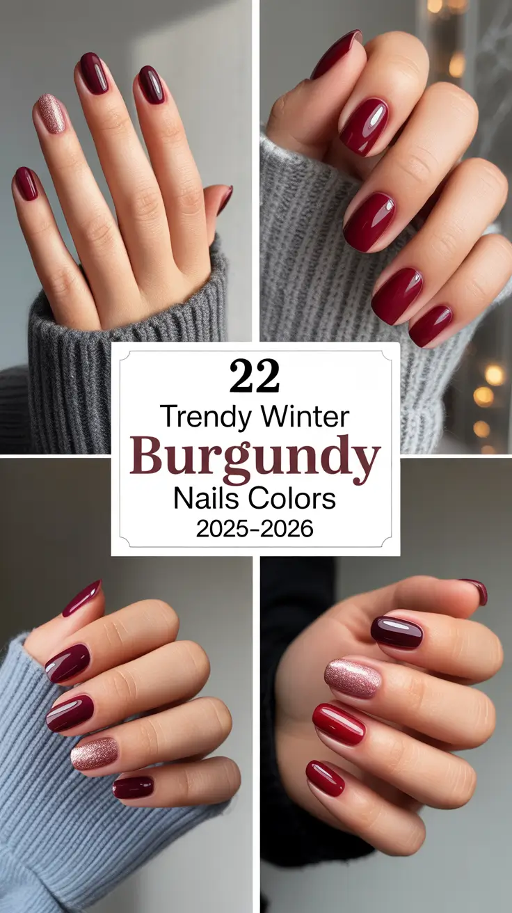 Trendy Winter Burgundy Nails Colors 2025–2026: Elegant Dark Nail Ideas for Every Occasion