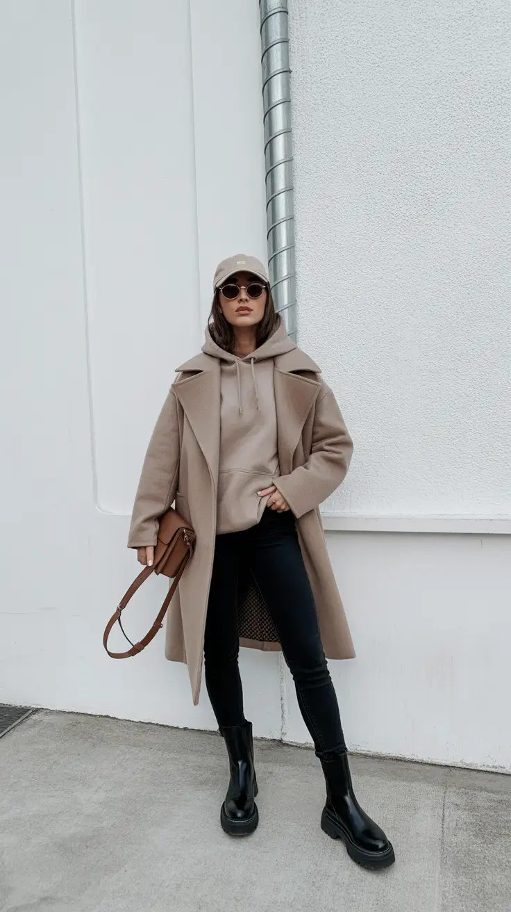 casual outfits for women 2026 - Quiet Sport - Hoodie Under a Wool Coat