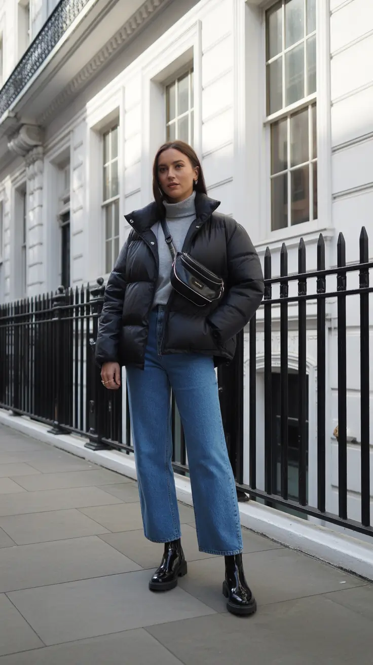 casual outfits for women 2026 - City Puffer With Straight-Leg Denim