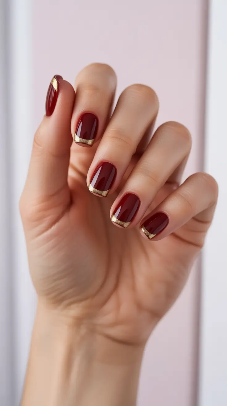 Stylish Christmas French Nails 2025 - Merlot Micro French With Gilded Edge