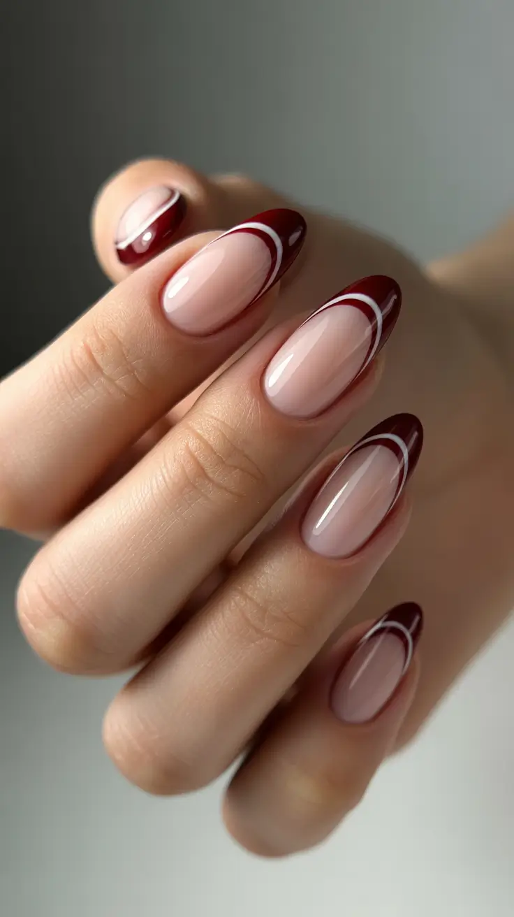 Stylish Christmas French Nails 2025 - Mulled Wine Micro-French