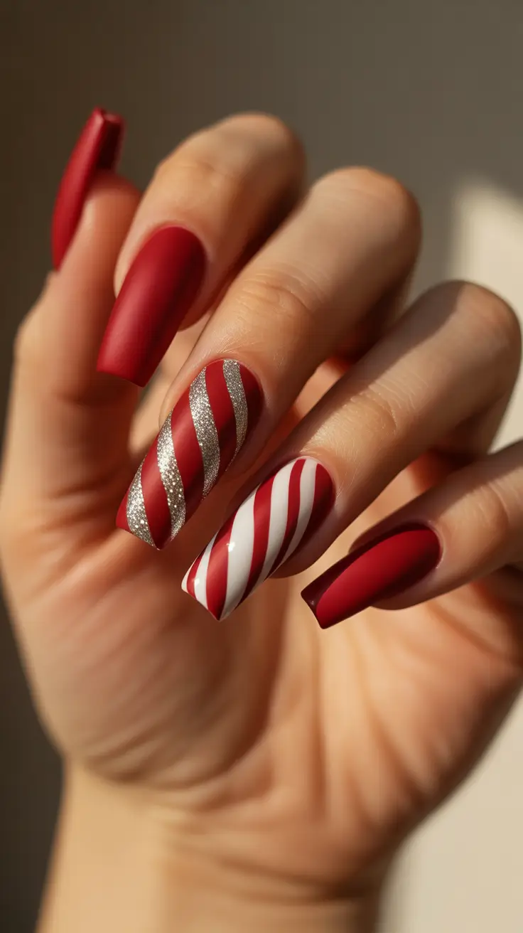 Best Gel Nails Christmas 2025 - Velvety Candy-Cane Reds With Sparkle