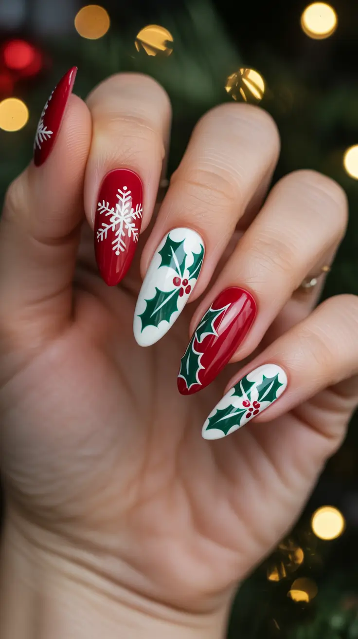 Best Gel Nails Christmas 2025 - Holly Leaves & Snowflake Classics