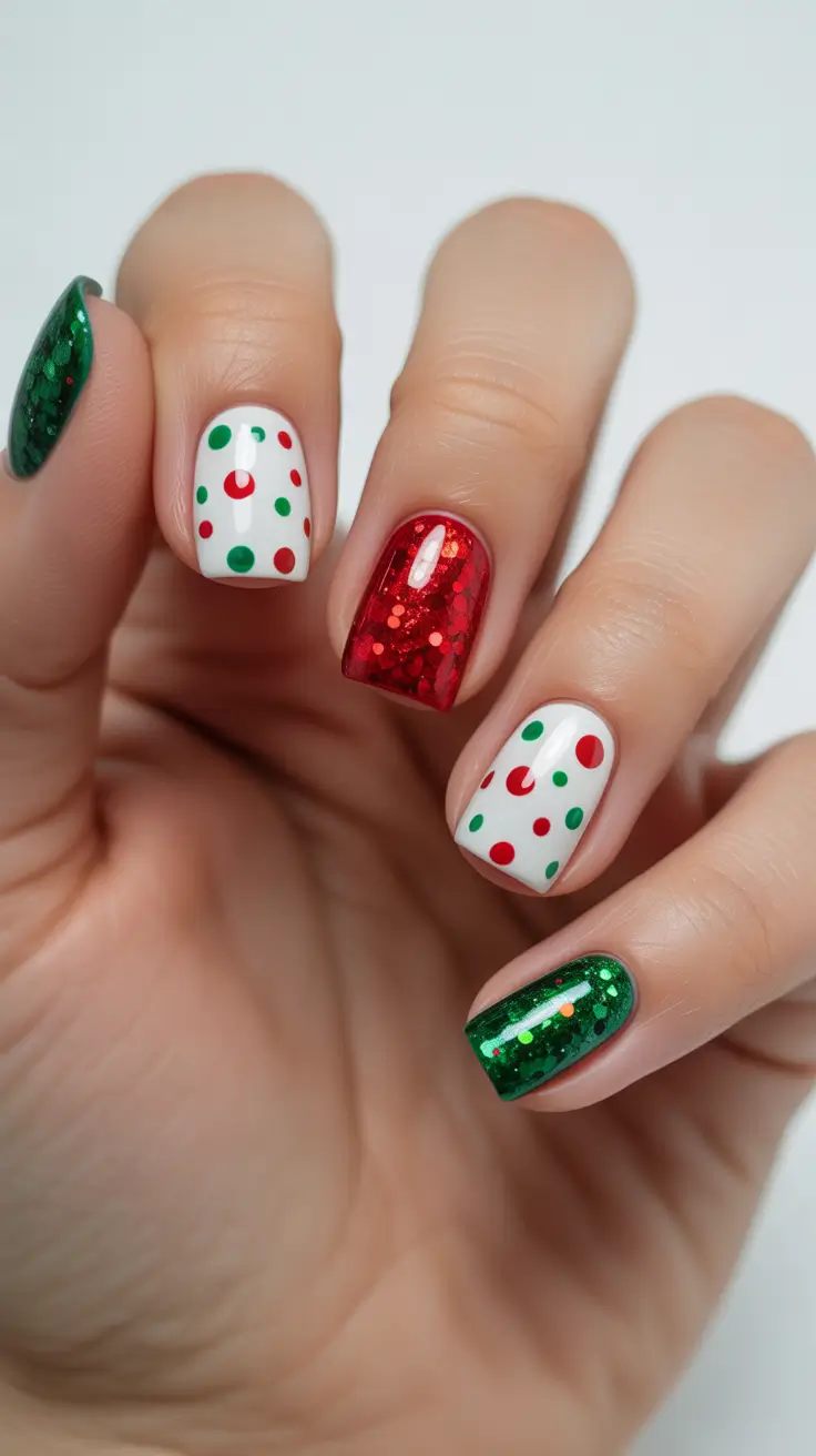 Best Gel Nails Christmas 2025 - Confetti Dots on Short Holiday Squares