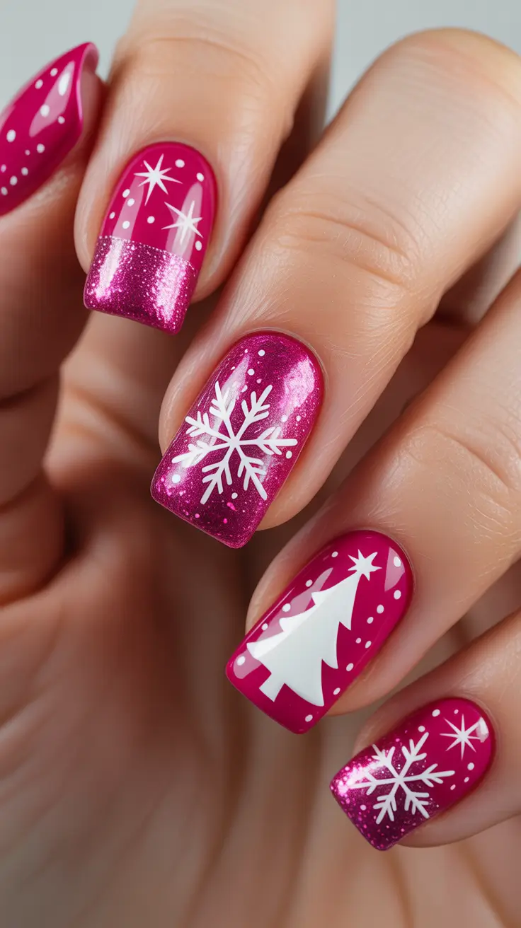 Best Gel Nails Christmas 2025 - Party Pink Noel With Shimmer