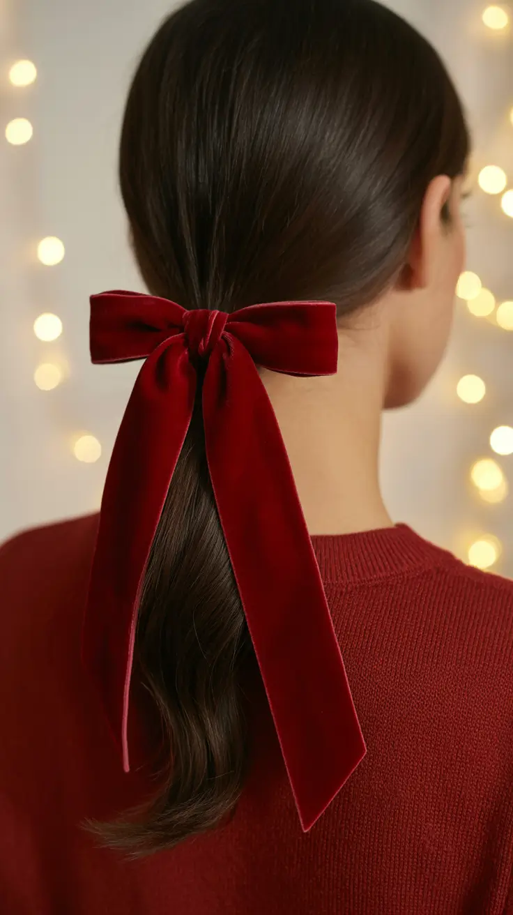 Christmas Hairstyles Trends 2025 - Minimal Low Pony with Long Velvet Ribbon