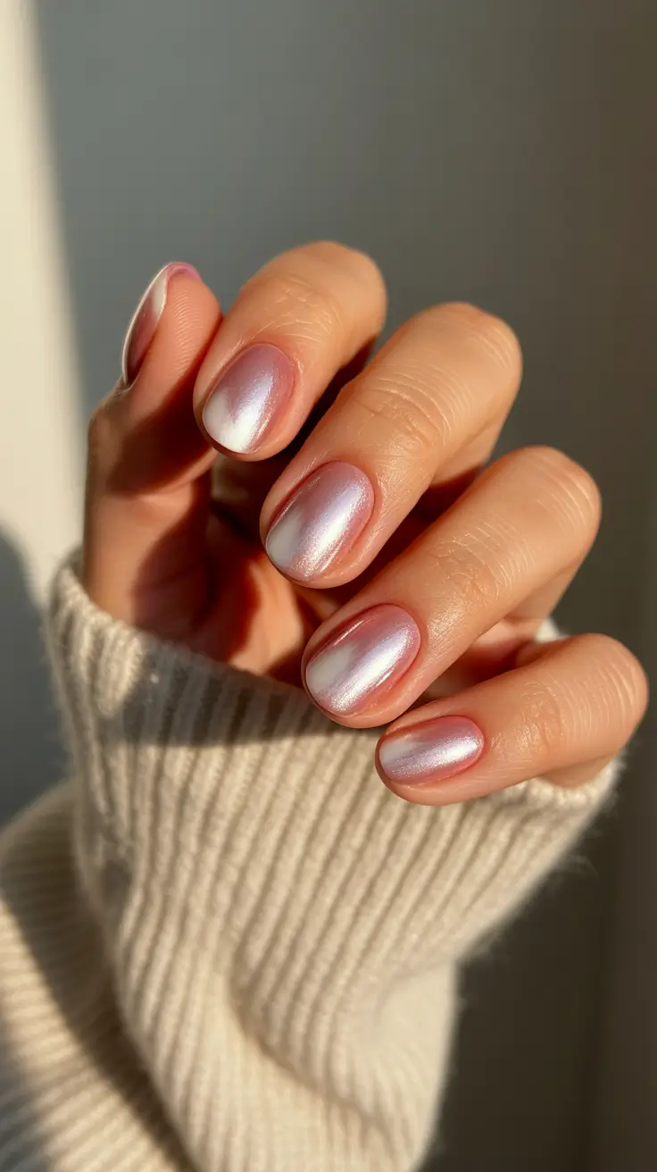 Christmas Nail Color Trends 2025 - Frosted Pearl Sheen
