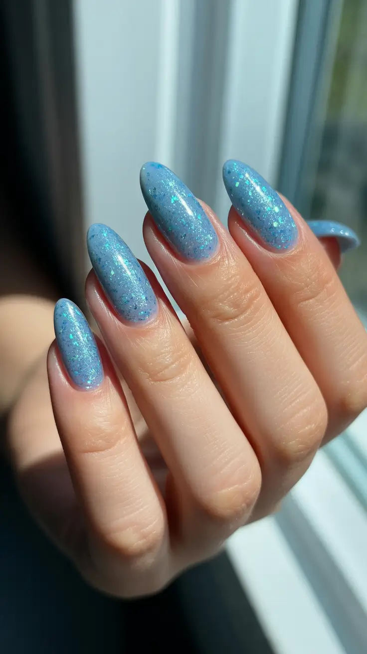 Christmas Nail Color Trends 2025 - Icy Skyflake Jelly Blue