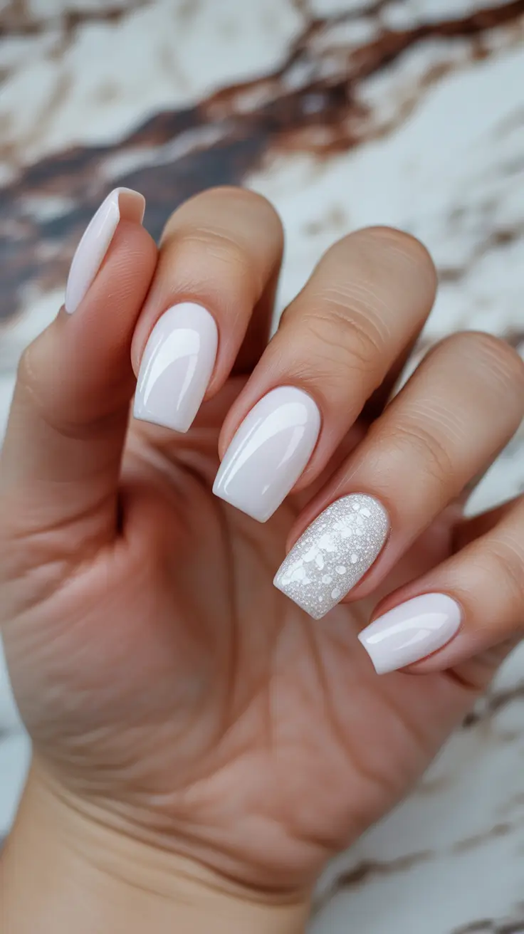 Christmas Nail Color Trends 2025 - Milk-White Cocoa with Sugar Accent