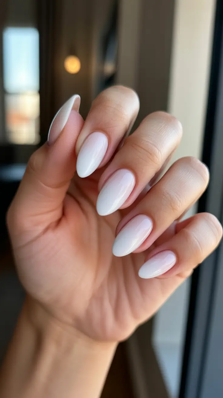 Christmas Nail Color Trends 2025 - Soft Clouded Milky Almonds
