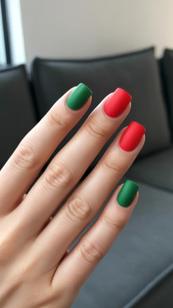 Christmas Nail Color Trends 2025 - Classic Matte Red & Evergreen