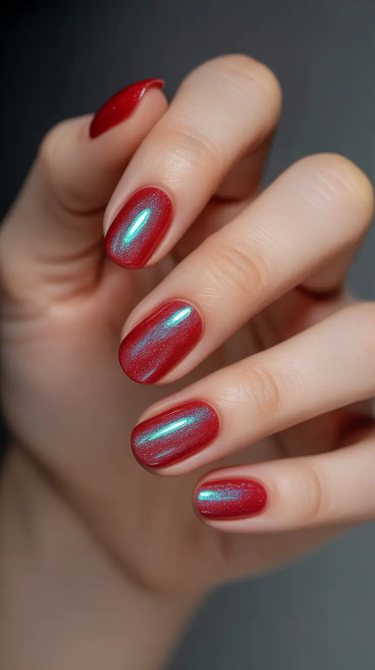 Christmas Nail Color Trends 2025 - Ruby Cat-Eye with Emerald Shift