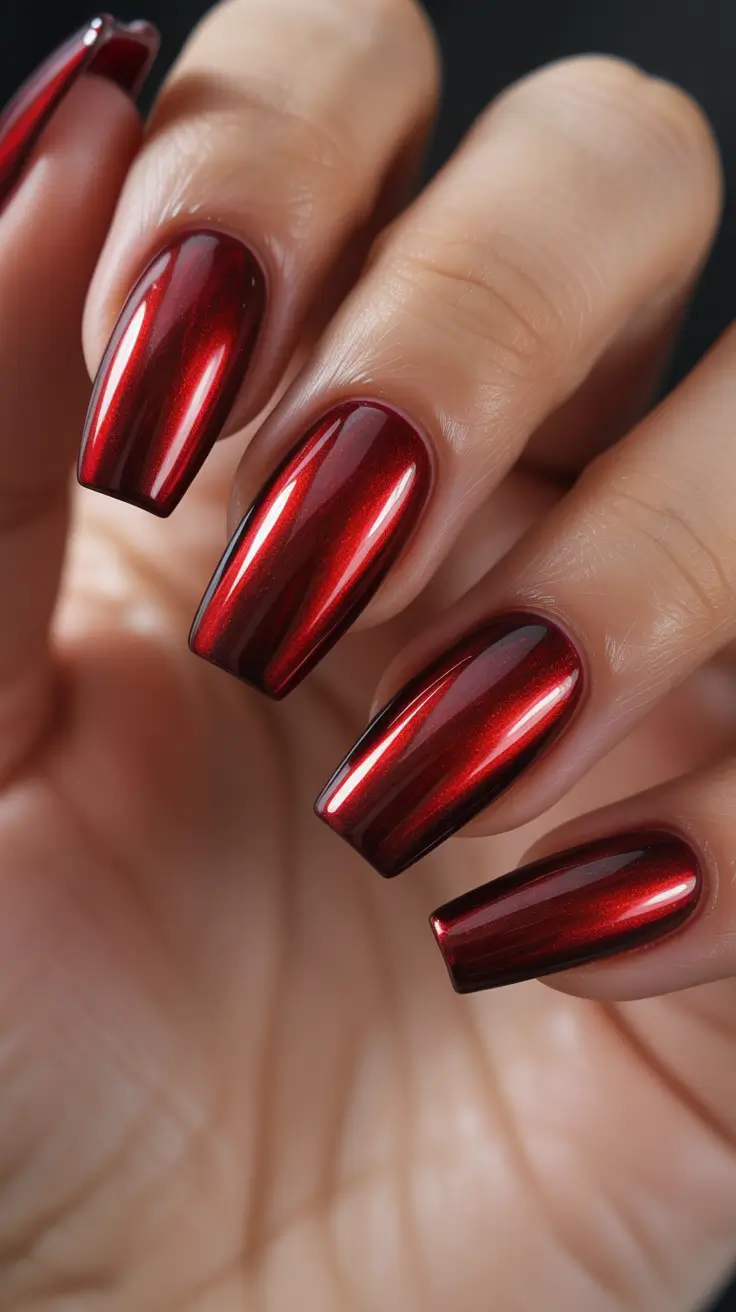 Christmas Nail Color Trends 2025 - Cranberry Mirror Shine