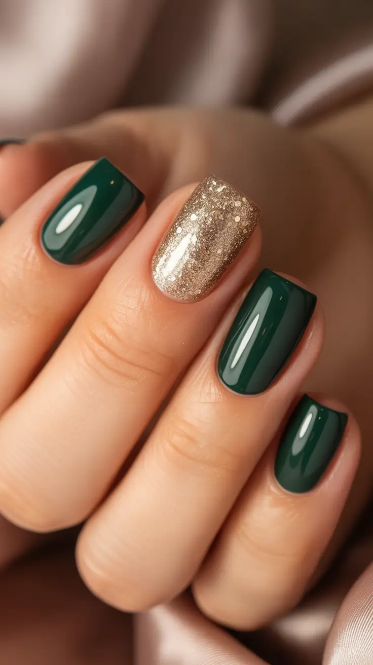 Christmas Nail Color Trends 2025 - Emerald Shine with Champagne Accent