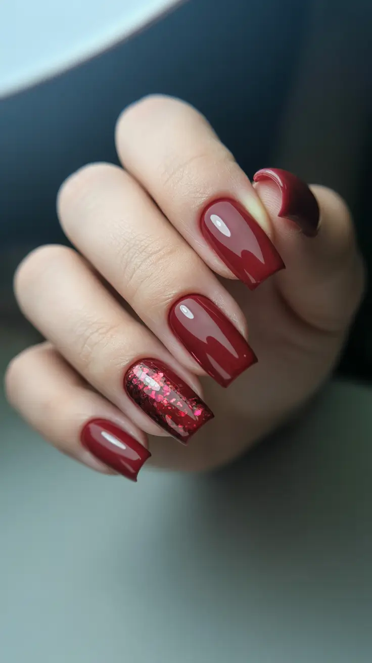 Christmas Nail Color Trends 2025 - Cranberry Drip with Ruby Sparkle