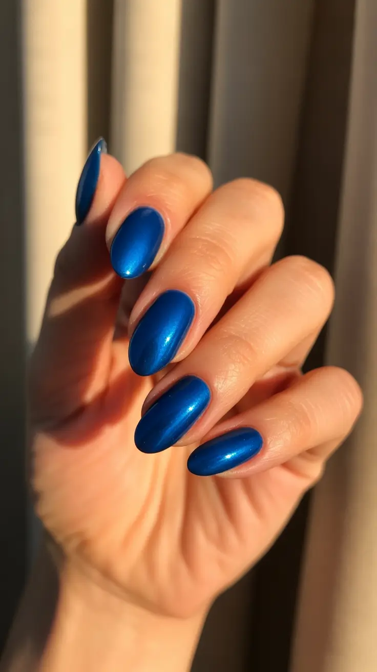Christmas Nail Color Trends 2025 - Midnight Blue Chrome Glow