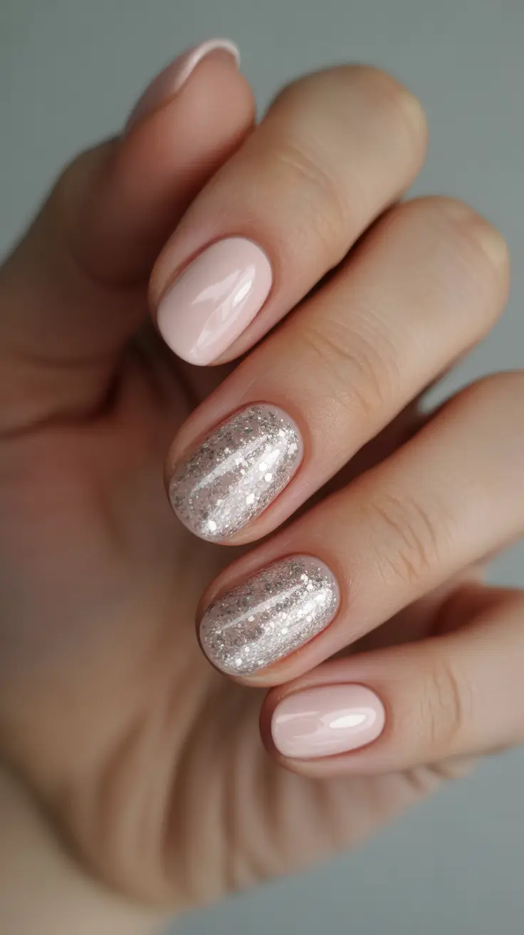 Christmas Nail Color Trends 2025 - Blush Sheer with Frosted Silver