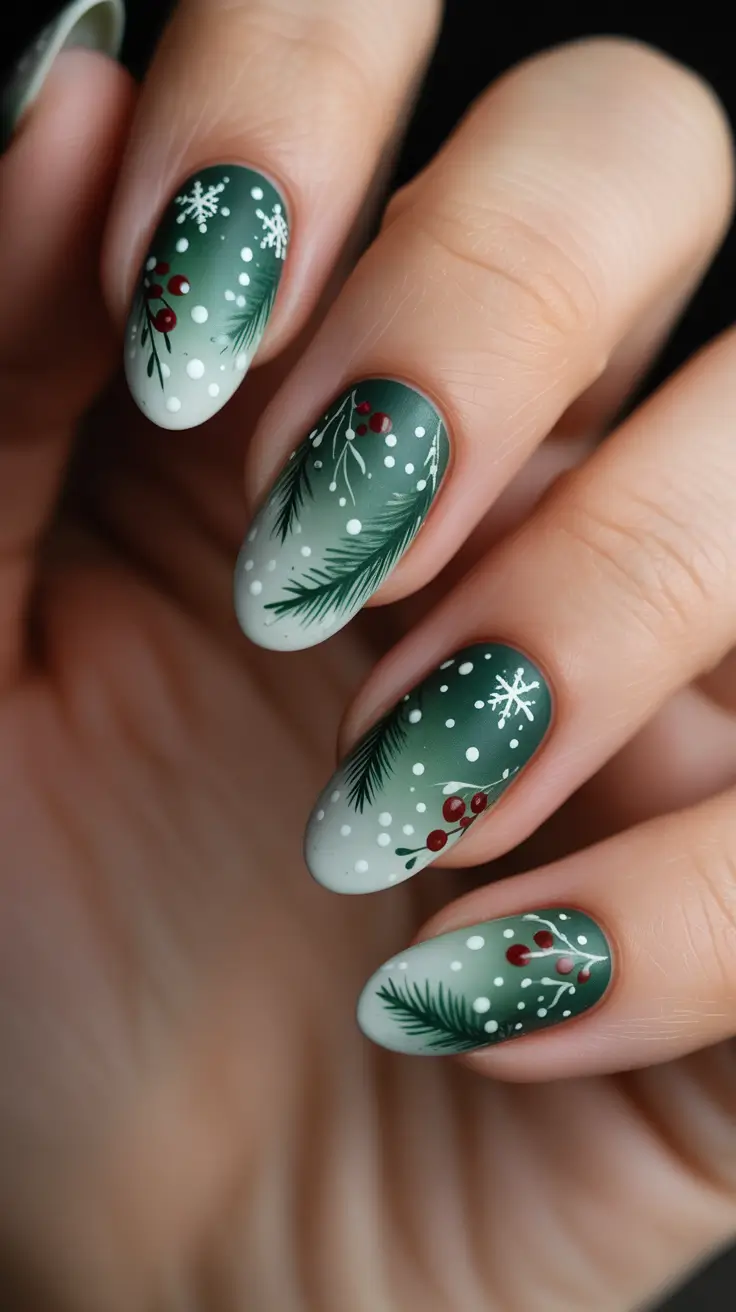 Elegant Christmas Nail Designs 2025 - Evergreen Matte with Snowy Sprigs