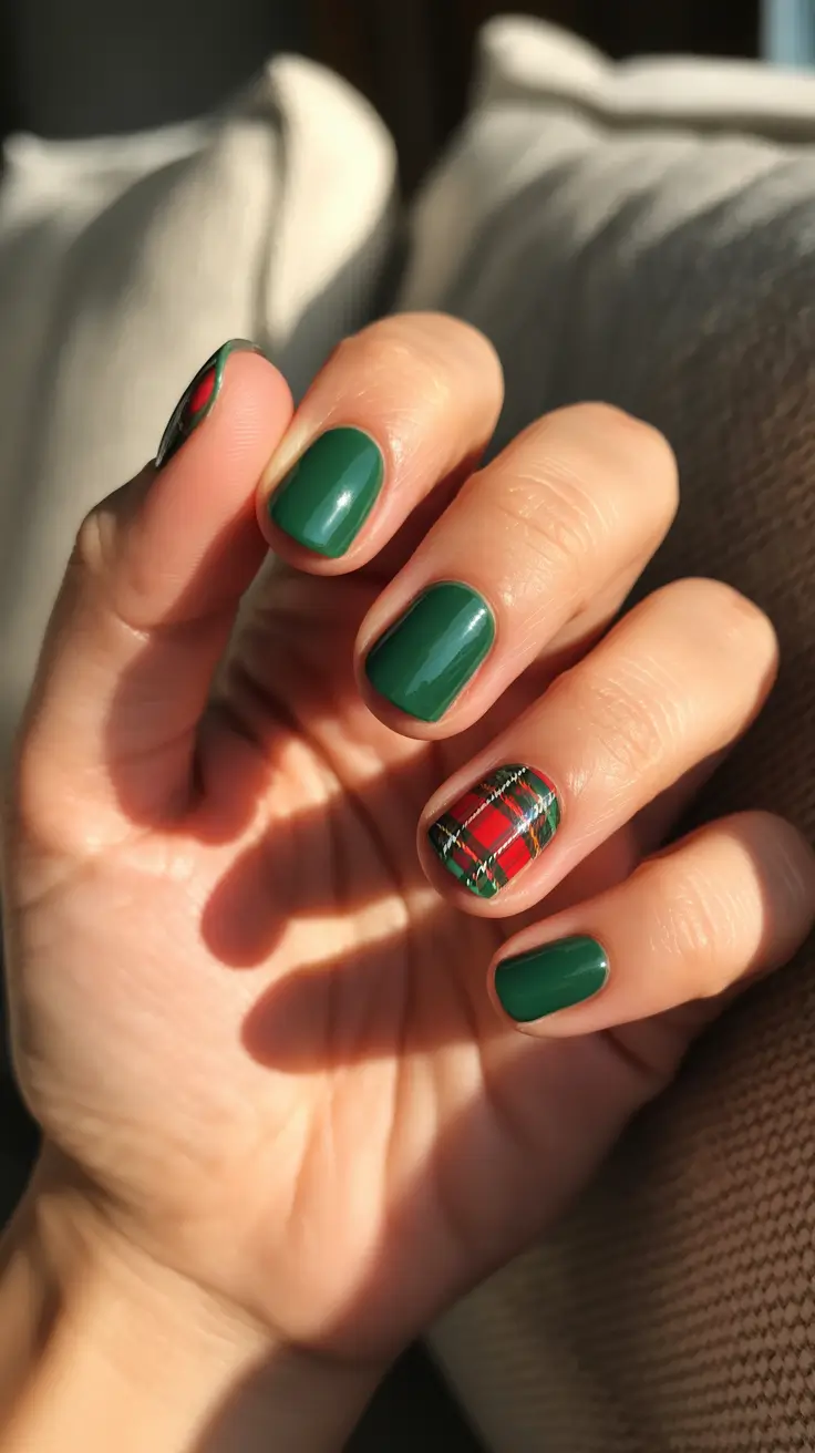christmas nail designs - Evergreen With Tartan Accent
