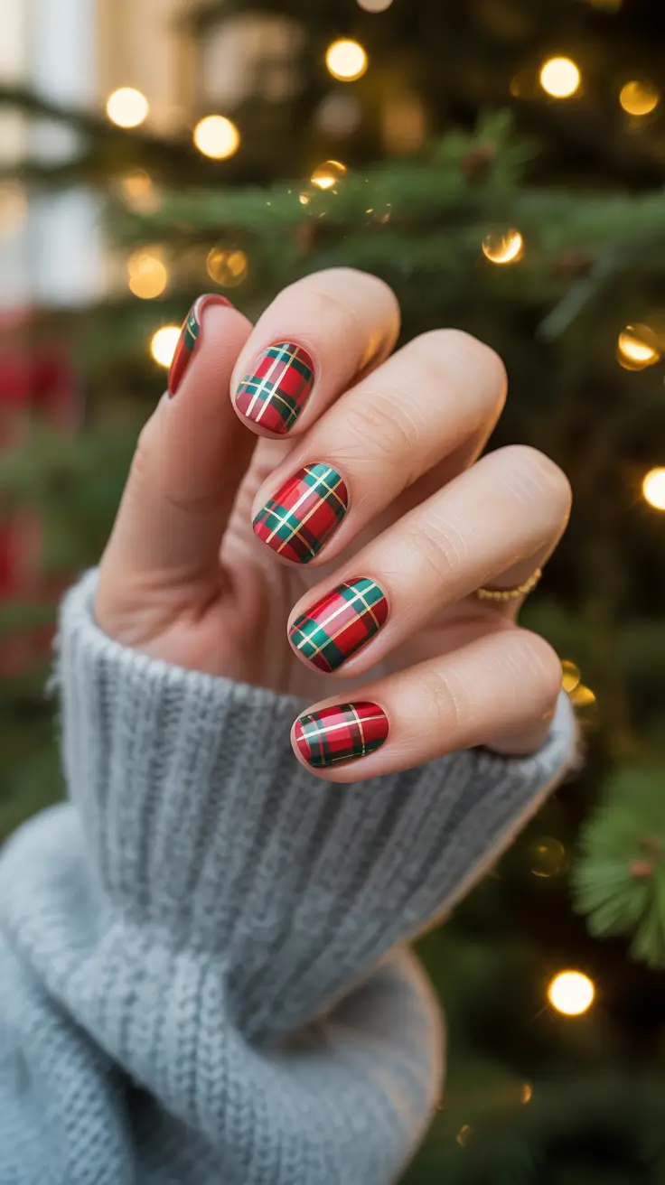 christmas nail designs - Full Tartan Set With Satin Finish