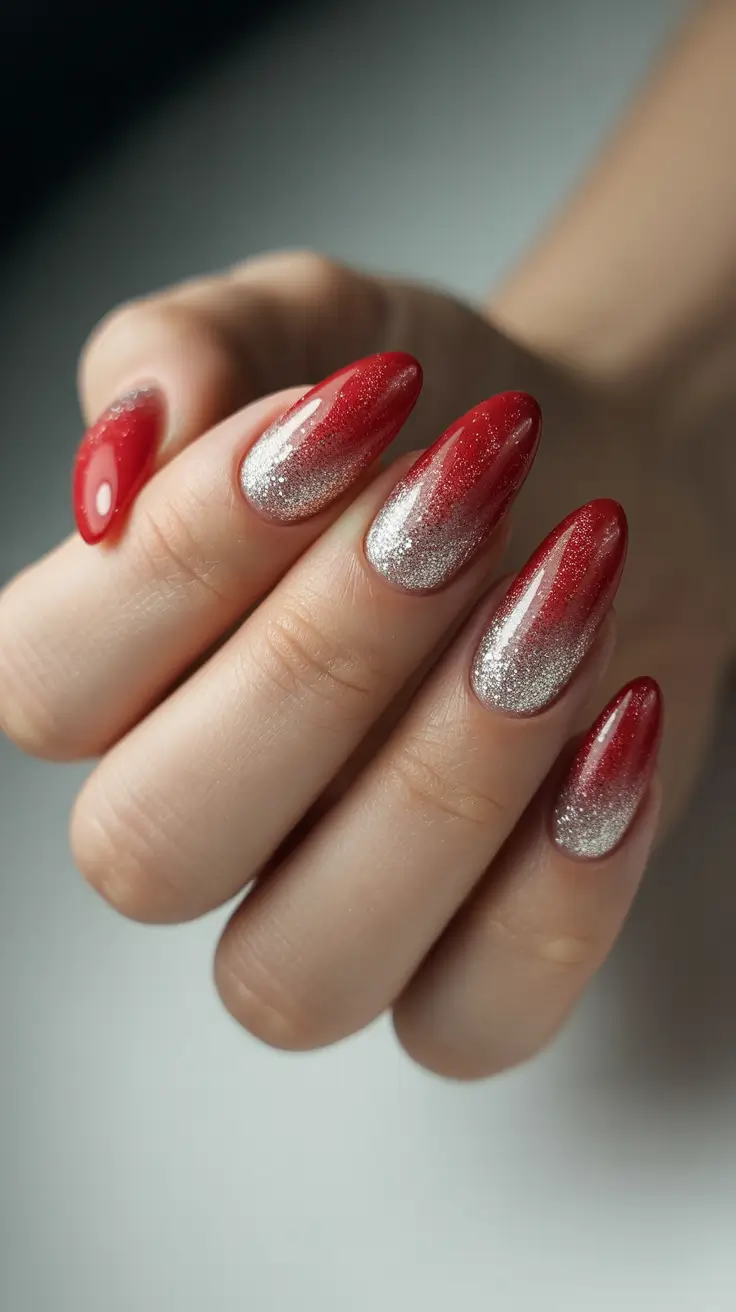 Elegant Christmas Nail Designs 2025 - Ruby Dip with Silver Starlight