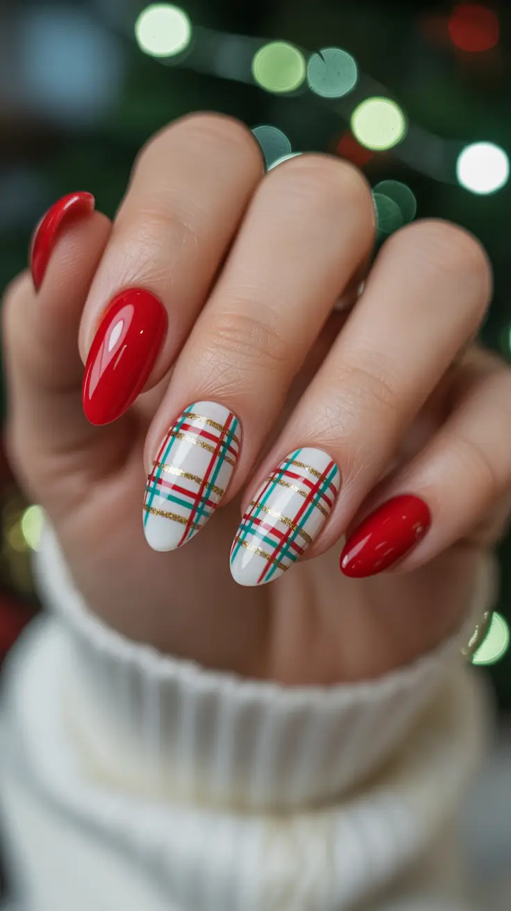 Fresh Christmas Nails 2025 - Holiday Tartan on Almond