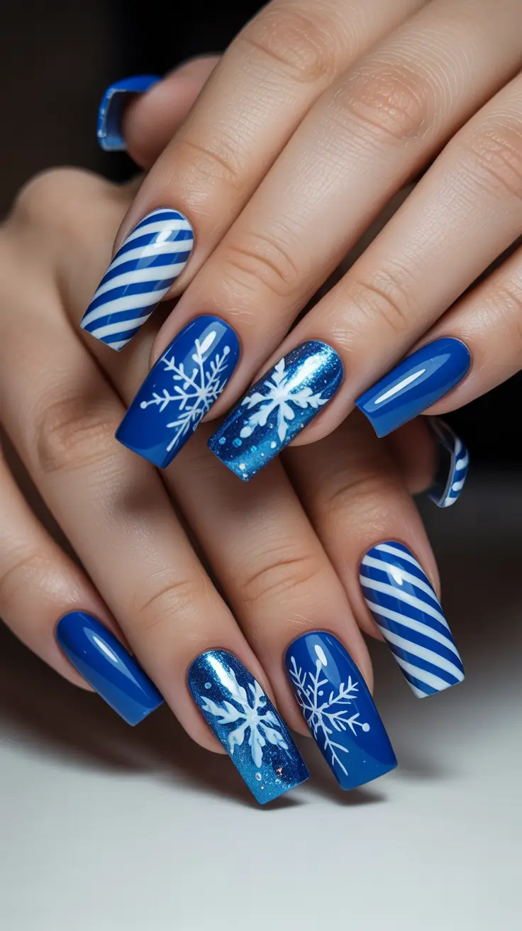 Fresh Christmas Nails 2025 - Frostbite Blue Snowflakes