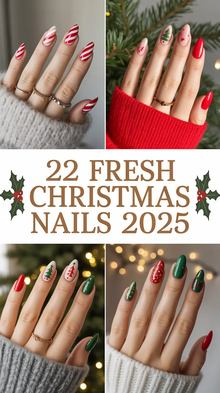 Fresh Christmas Nails 2025 – Trendy Red, Green, and White Winter Designs