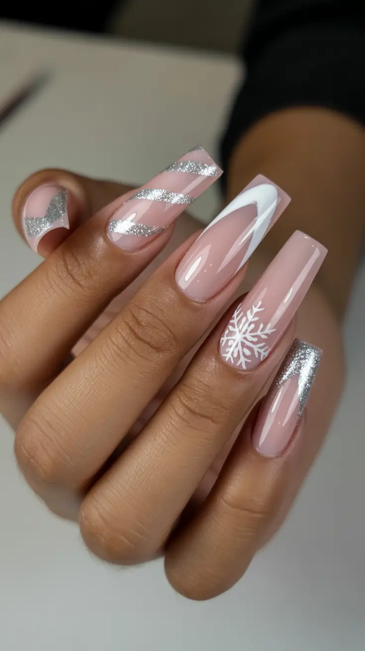 Fresh Christmas Nails 2025 - Snow-Kissed Neutrals With Silver Ribbons