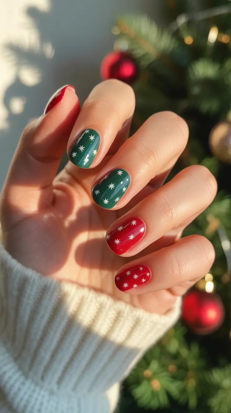 Fresh Christmas Nails 2025 - Starburst Dots in Evergreen and Berry