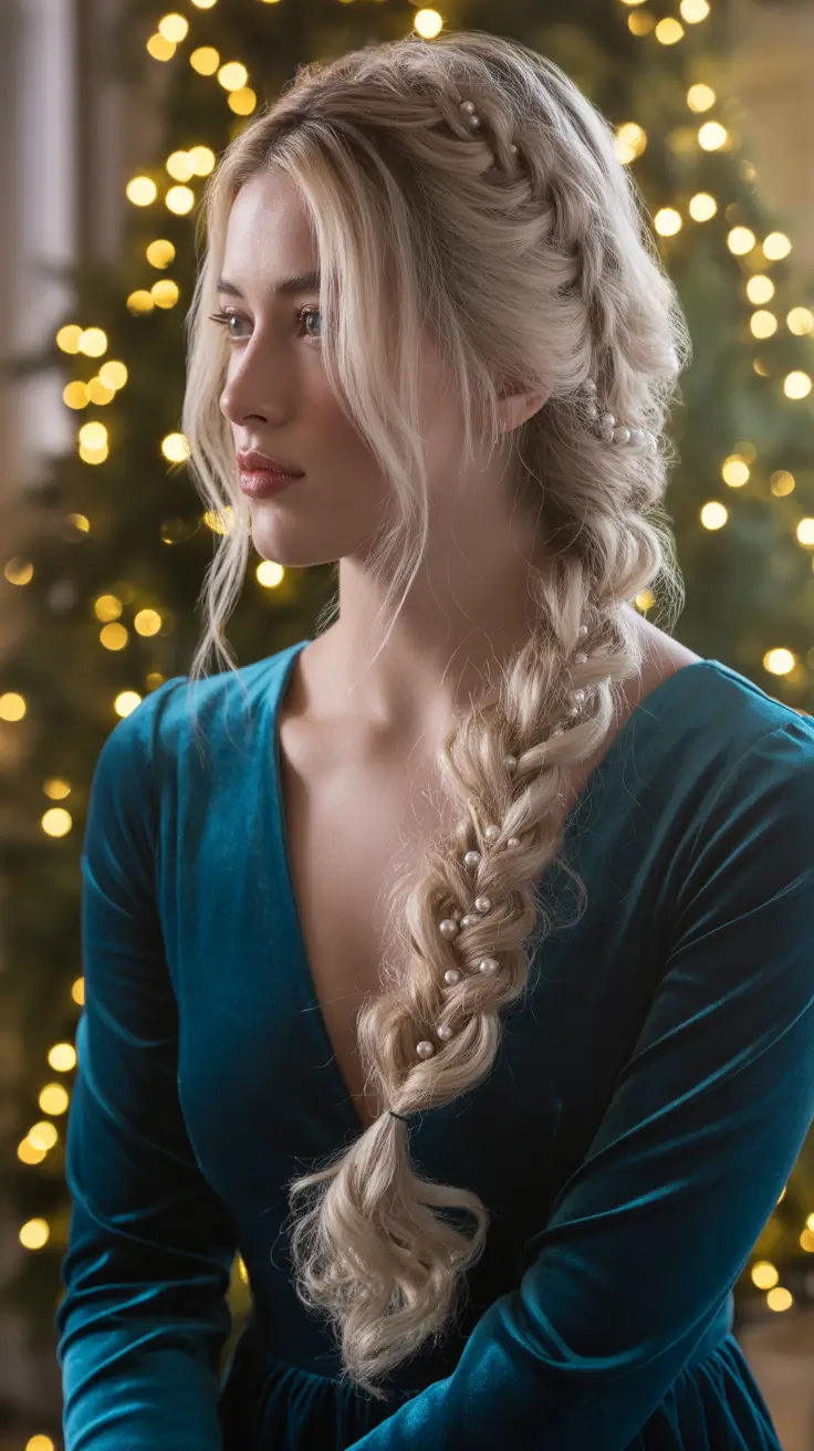Trendy Party Hairstyles Christmas 2025 - Pearled Side Braid With Tousled Finish