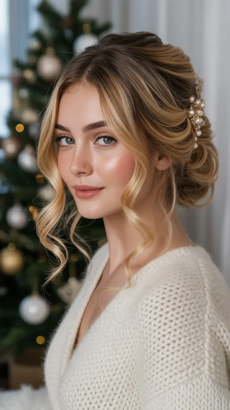 Soft Pearl Touch with Updo and Sweeping Curls