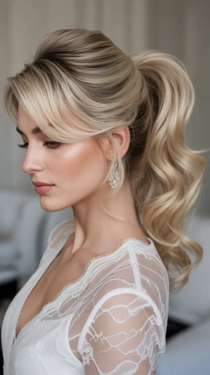 christmas party hairstyles - High Volume Pony with Curtain Fringe