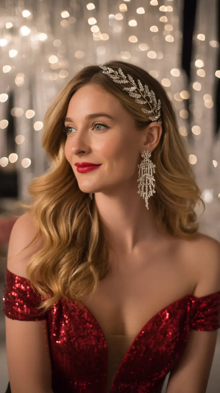 christmas party hairstyles - Old-Hollywood Waves with a Crystal Headpiece