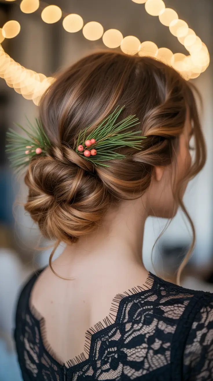 christmas party hairstyles - Twisted Evergreen Low Bun